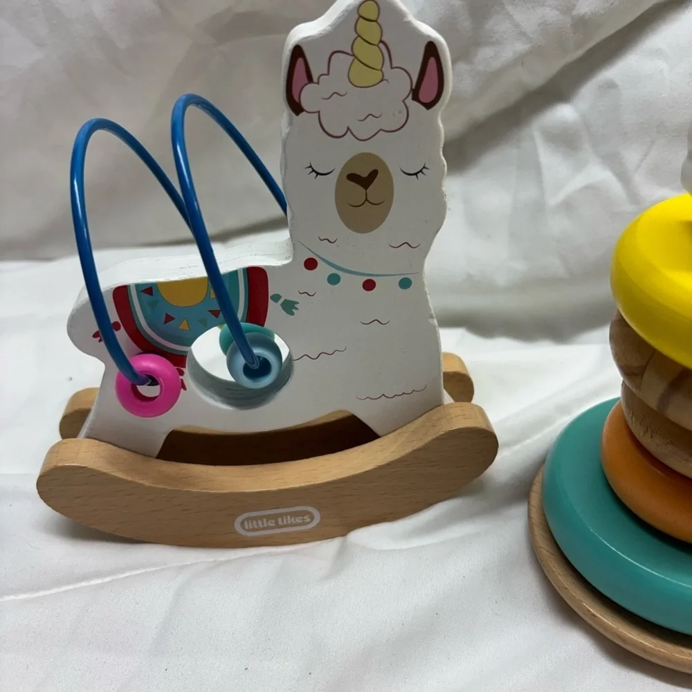 Little Tikes Wooden Critters Llama corn shape Stacking Toy Set & Busy beads